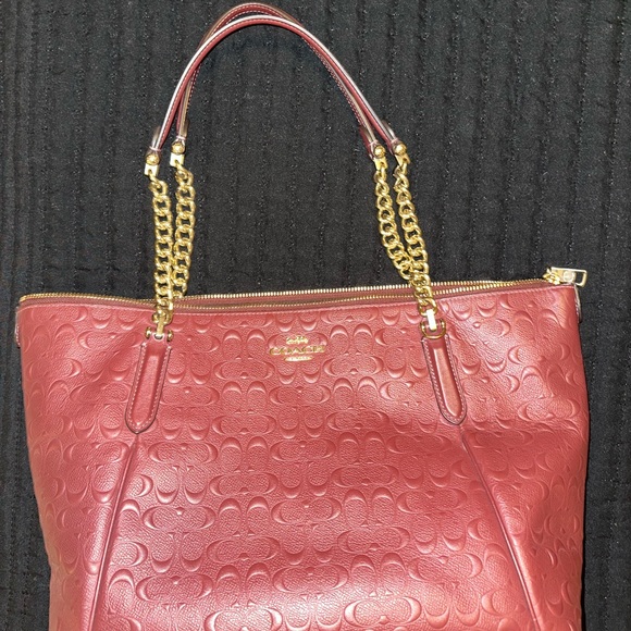 Coach Handbags - Coach Burgundy Embossed Leather Tote with Gold Chain